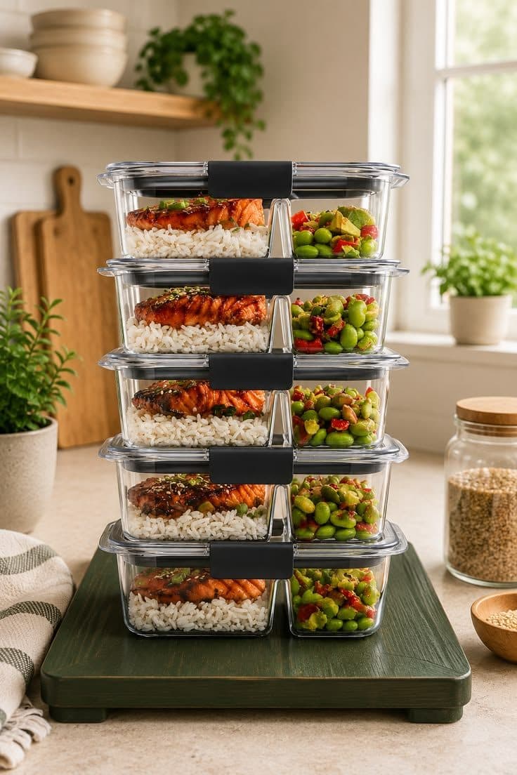 Stacked meal prep containers